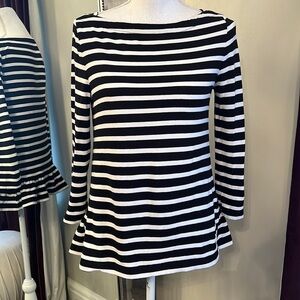 Kate Spade Broome Street 3/4 Sleeve Black & White Striped Ruffle Top Size Small